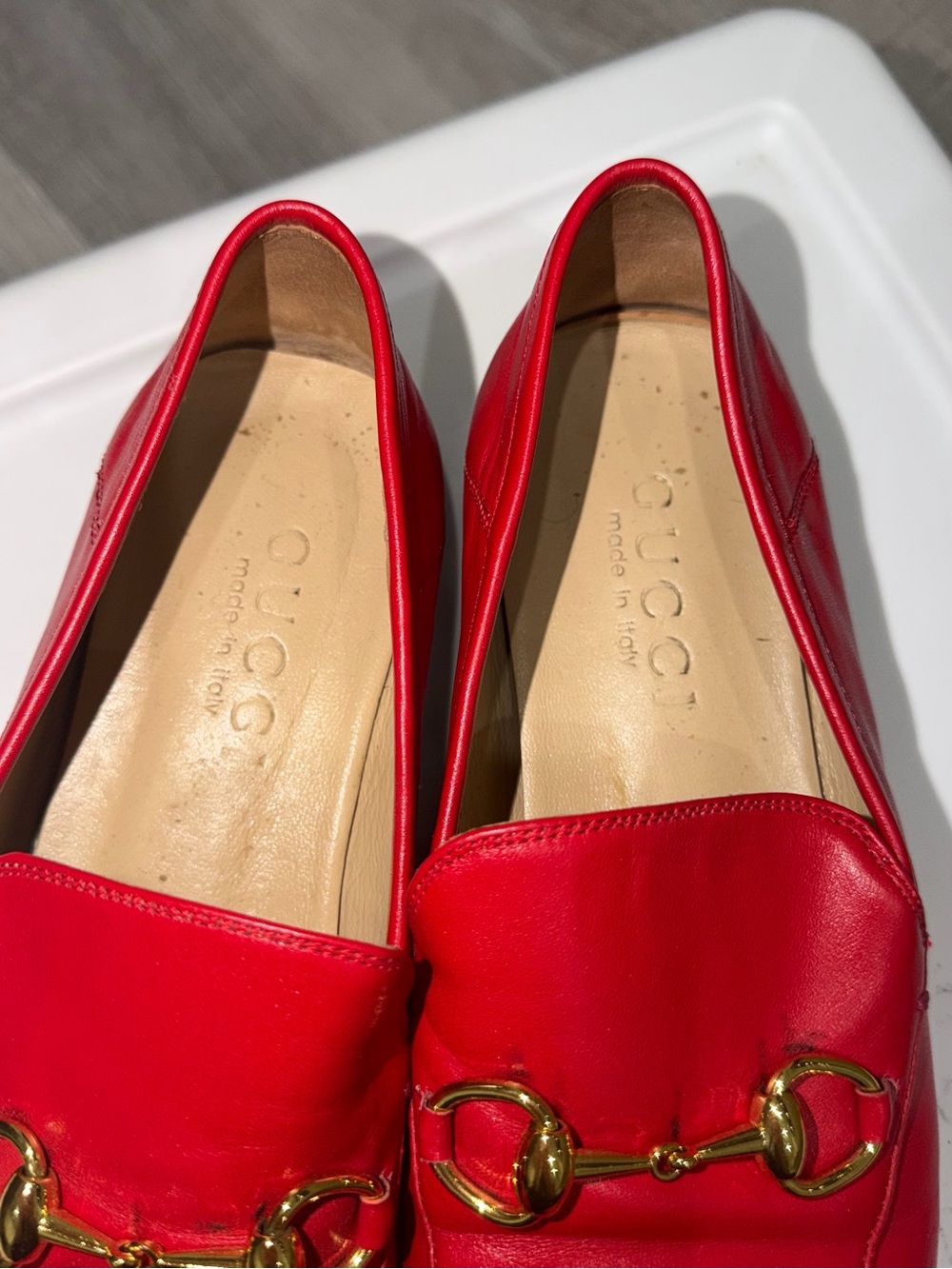 Gucci Red Leather Loafers with Gold Horsebit